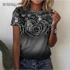 Love Heart Floral Pattern Women Fashion T-Shirts Summer Short Sleeve 3d Print Street Trend Ladies Tees Casual Tops