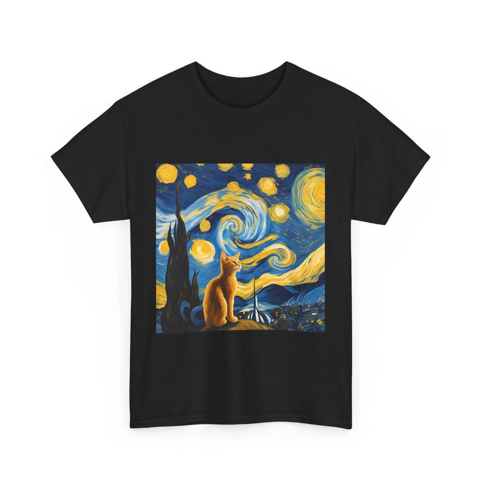 Van Gogh Cat Shirt | Van Gogh Starry Night Cat Shirt | Vintage Black Cat Shirt A XL