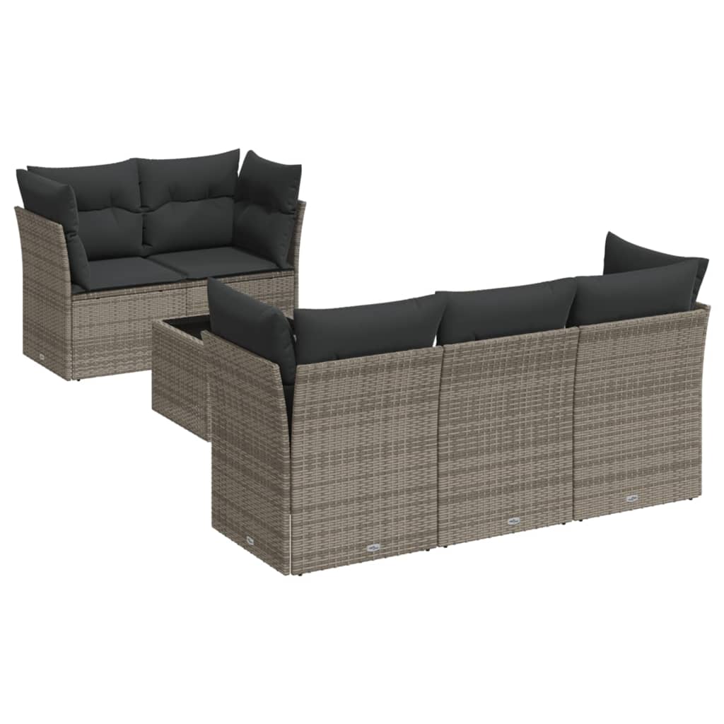 Vidaxl 6-Cz. Garden Furniture Set With Cushions, Grey, Poly Rattan
