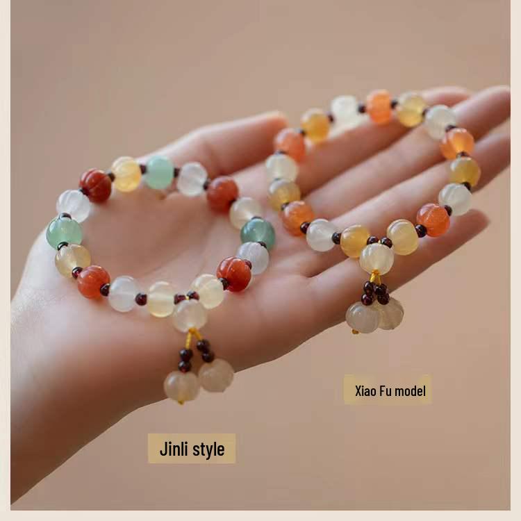

Браслет из бусин «Золотой шелк» и «Нефрит» в форме тыквы с семицветными бусинами для женщин Small Blessing Style