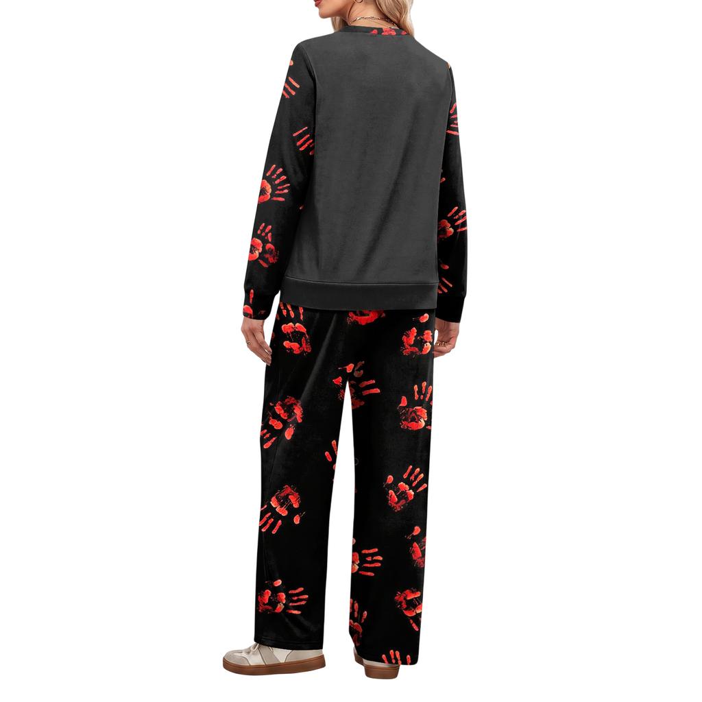 Women's Halloween Print Hoodie and Jogger Pants Set, Round Neck Loose Fit Casual Sweatsuit