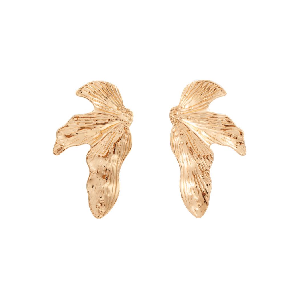 Exaggerated Metal Wind Earrings Irregular Folds Texture Leaves Personalized Earrings High-End Atmospheric Fashion Earrings