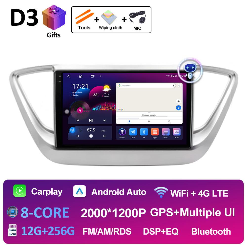 For Hyundai Solaris 2 Verna Accent 2017 2018 2019 2020 DSP Stereo Autoradio 9 inch Wireless Carplay Cooling fan WIFI Accessories