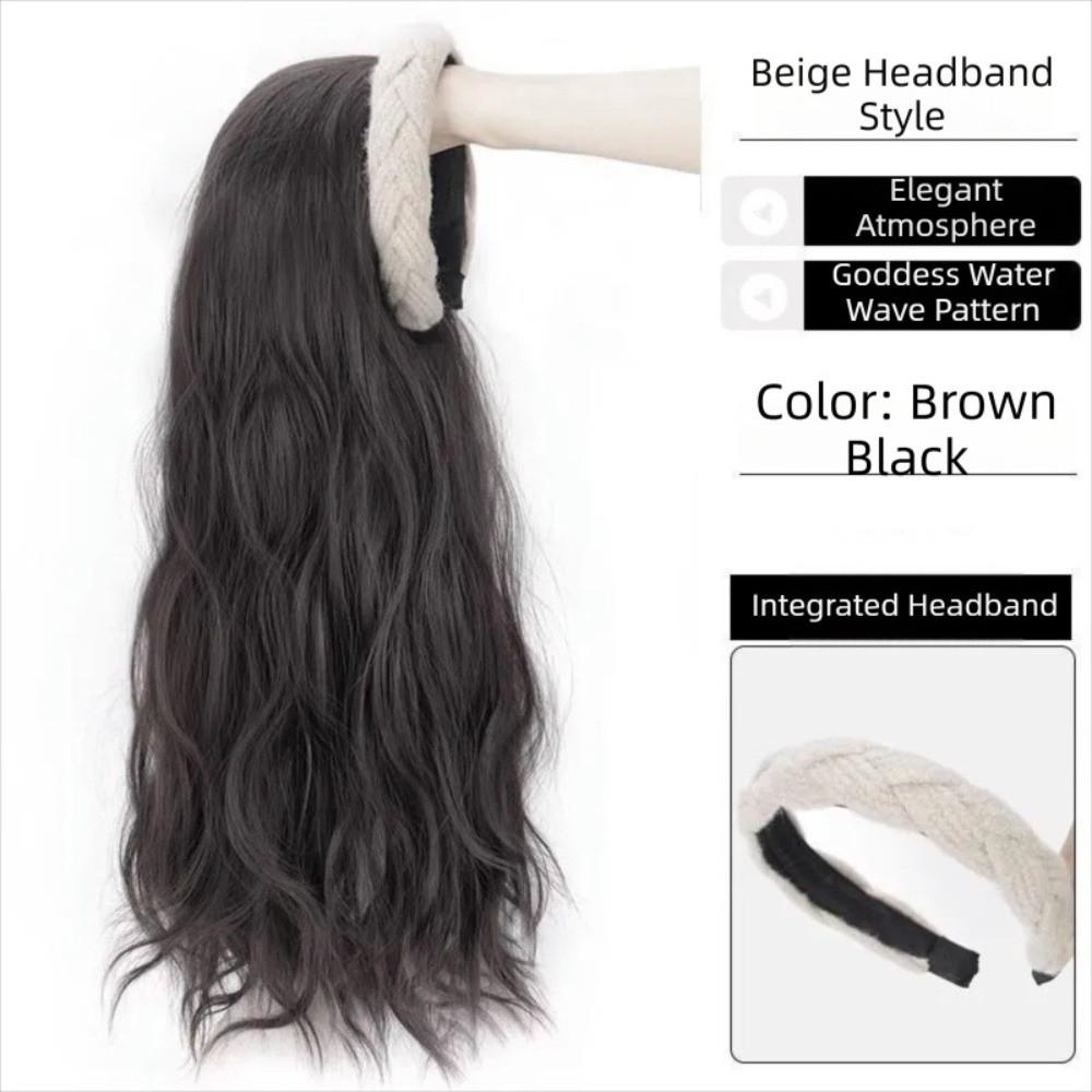 Clip in Wide Knit Headband Wig Hair Hoop Long Wavy Curly  Hair Half Headband Wig  Daily Wear