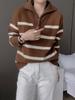 Korean Style Color Block Striped Cashmere Sweater with Half-Zip and Turn-Down Collar for Women