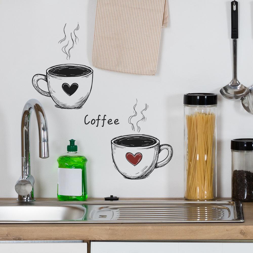 Coffee Cup Wall Sticker Self-Adhesive Removable Bedroom Living Room Hallway Home Decor