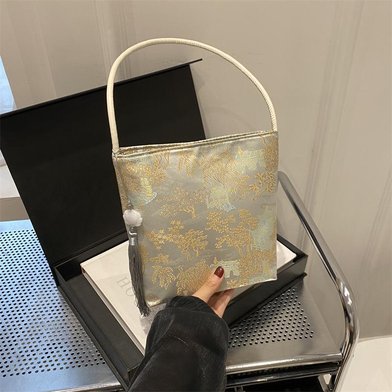 

Новая сумка через плечо в китайском стиле, портативная, индивидуальная, нишевая, новая, женская, красивая, повседневная, сумка-ведро в китайском стиле