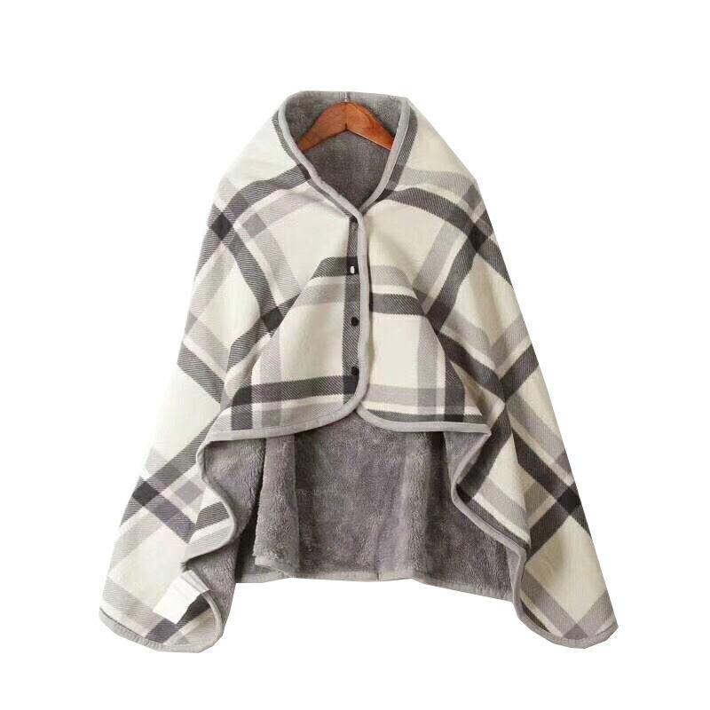Shawl Cloak Blanket Autumn and Winter Thickening Heating Thermal Office Nap Blanket Air Conditioning Blanket Flannel Buckle Cover Blanket