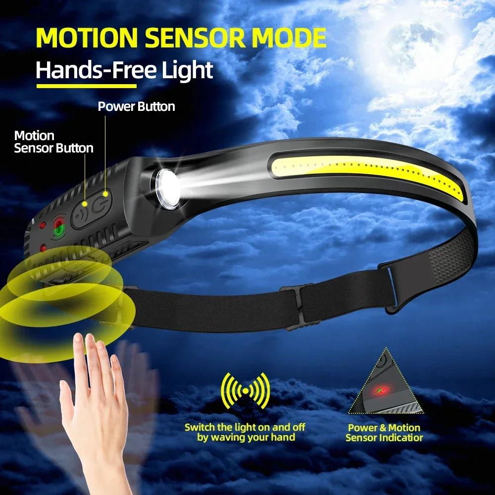 1-10 Piezas Linterna Frontal LED con Sensor Batería Incorporada Recargable por USB Linterna Frontal Linterna Frontal Linterna Frontal Camping Pesca Luz de Búsqueda