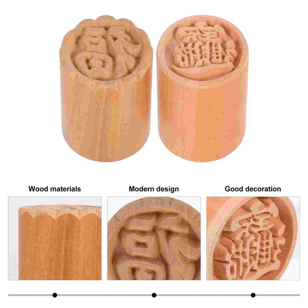 2 Pcs Moon Cake Stamp Cookie Decorating Tools Custard Cream Chinese Dough Pastries Molds Wood Diy Baking Cookies