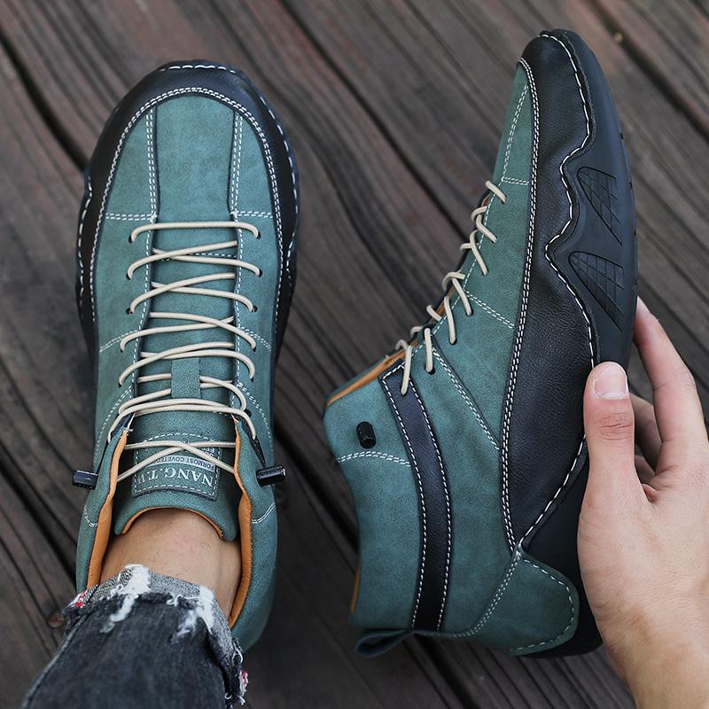 

Новые спортивные туфли из ПУ-кожи 2025 года для мужских весенне-осенних ботинок до щиколотки, ретро-мода, легкие амортизирующие кроссовки для бега 39