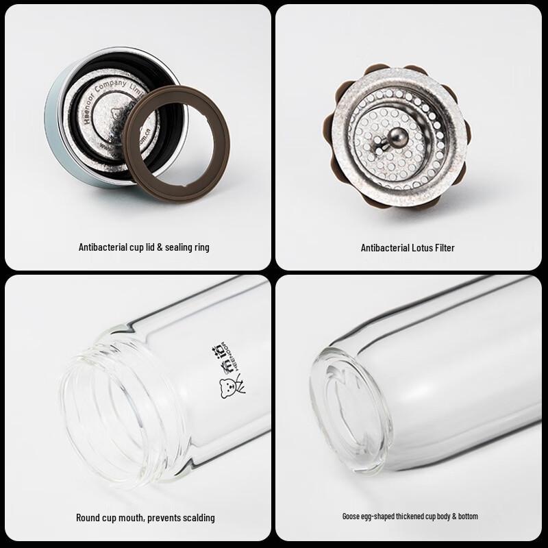 Zhi Shi Silver Ion Antibacterial Double-Layer Glass Water Bottle