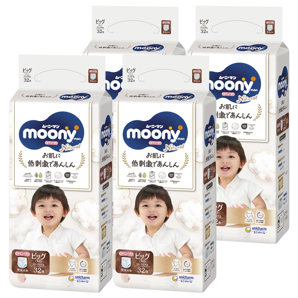 

Подгузники Big Natural Moonyman из органического хлопка 128 штук x [размер штанов] (12~22 кг) (32 4) [Элемент дела]