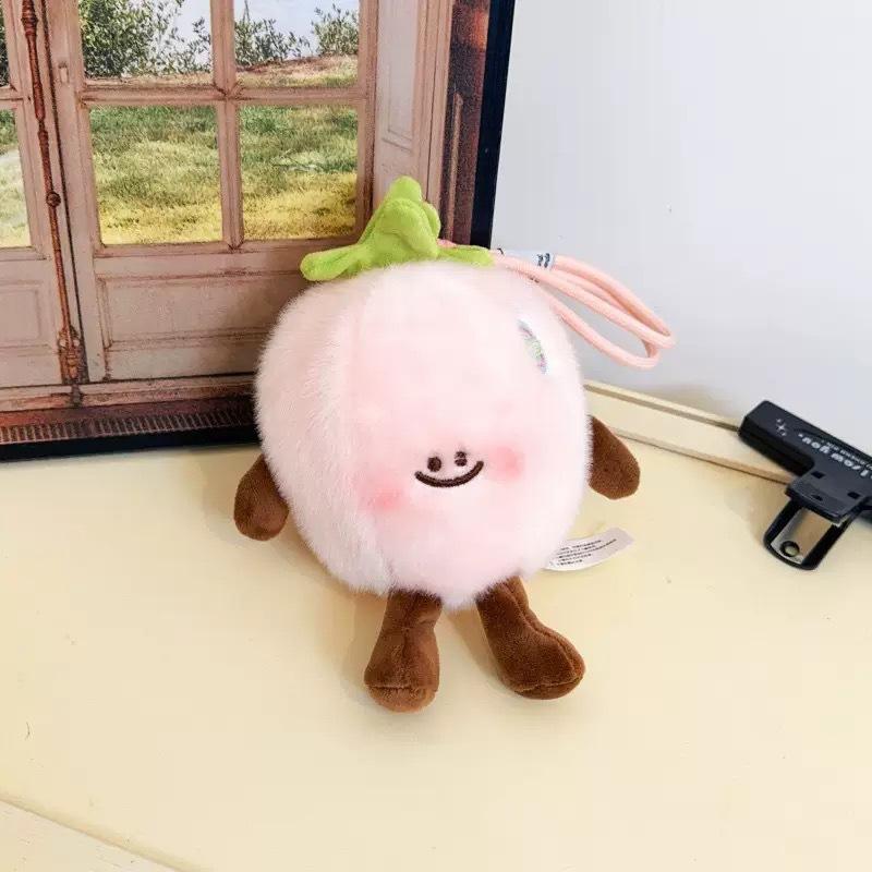 Cute Strawberry Orange Plush Keychain Cartoon Fruit Doll Desktop Ornament Palm Toy Pendant