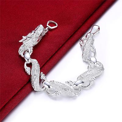 925 Silver Plated Bracelet European and American Big White Dragon Bracelet Men's Bracelet