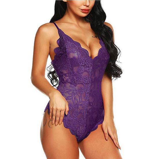 Sexy bodysuit for kvinner Gjennomsiktig blonder Skinny Lavt utsnitt V-hals Ryggløs Ermeløs Uthult blomsterbroderi Justerbare stropper Ensfarget bryllupsreise