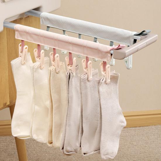 Yousheng Travel Hanger with 6 Clips Strong Load-bearing Fastener Tape Design Portable Folding Clothes Hanger Clips Towel Drying Rack