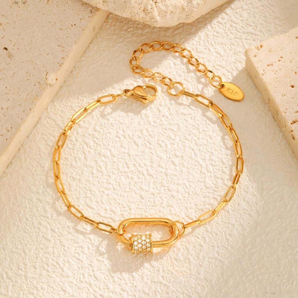 Exquisite Zircon Oval Pendant Bracelet for Women,Gold Color Stainless Steel Small Square Chain Bracelets,Fashion Jewelry Gifts