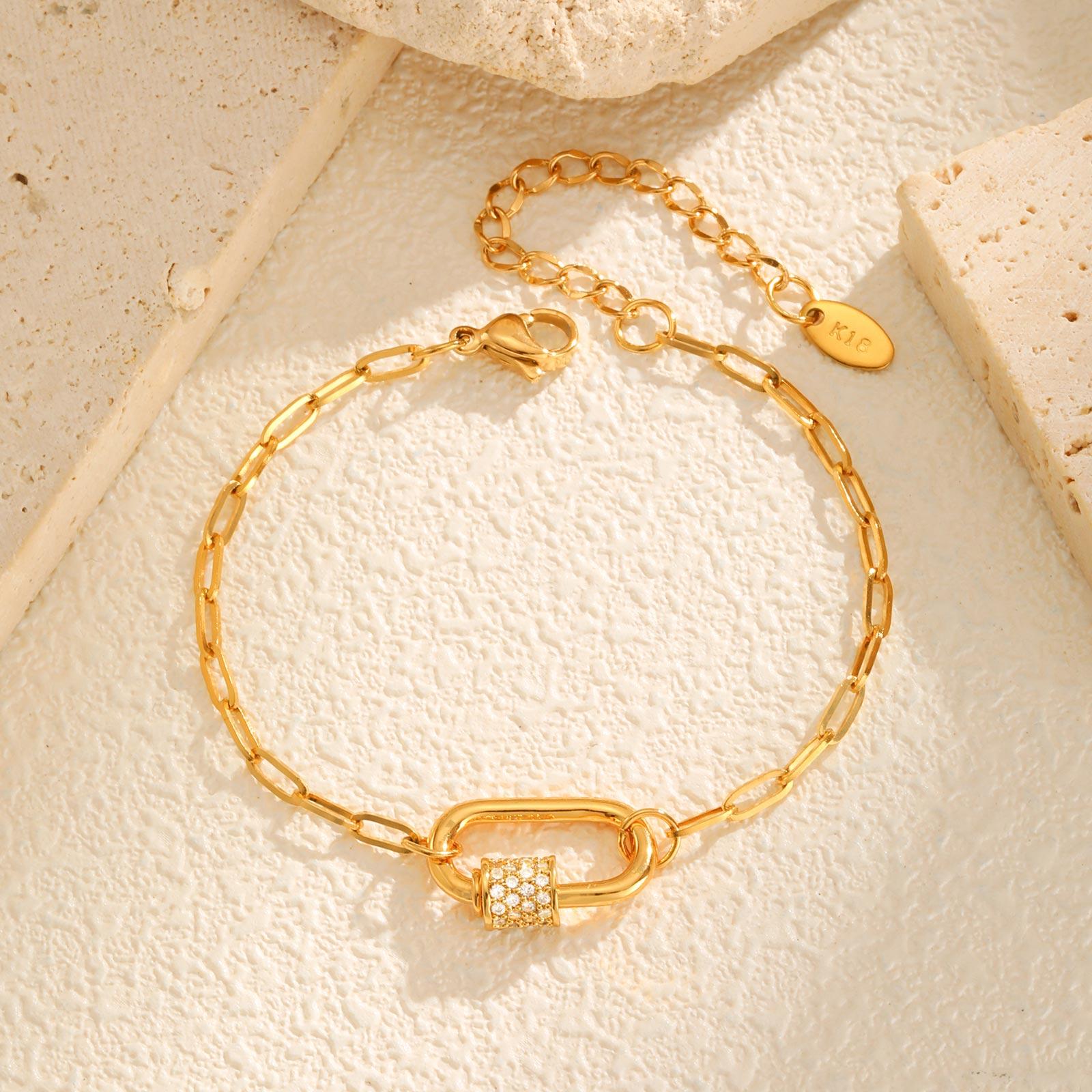 

Exquisite Zircon Oval Pendant Bracelet for Women,Gold Color Stainless Steel Small Square Chain Bracelets,Fashion Jewelry Gifts