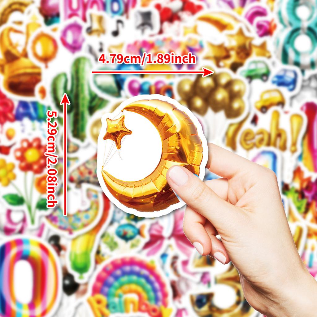 New 50 Colorful Aluminum Foil Balloon Waterproof Decorative Stickers Birthday Party Style Children's Reward Stickers