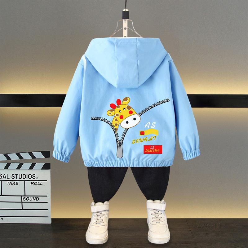 Spring and Autumn Girls Long Sleeved Zippered Cartoon Dinosaur Hooded Windproof Coat Top Children's Wear Jacket Baseball Jacket Models Boys and Girls