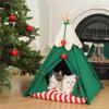 Weihnachten Flauschiges Haustierzelt Halbgeschlossenes Katzenhaus für Winterwärme Abnehmbares Waschbares Kätzchenbett Plüsch-Schlafmatte für Katzen