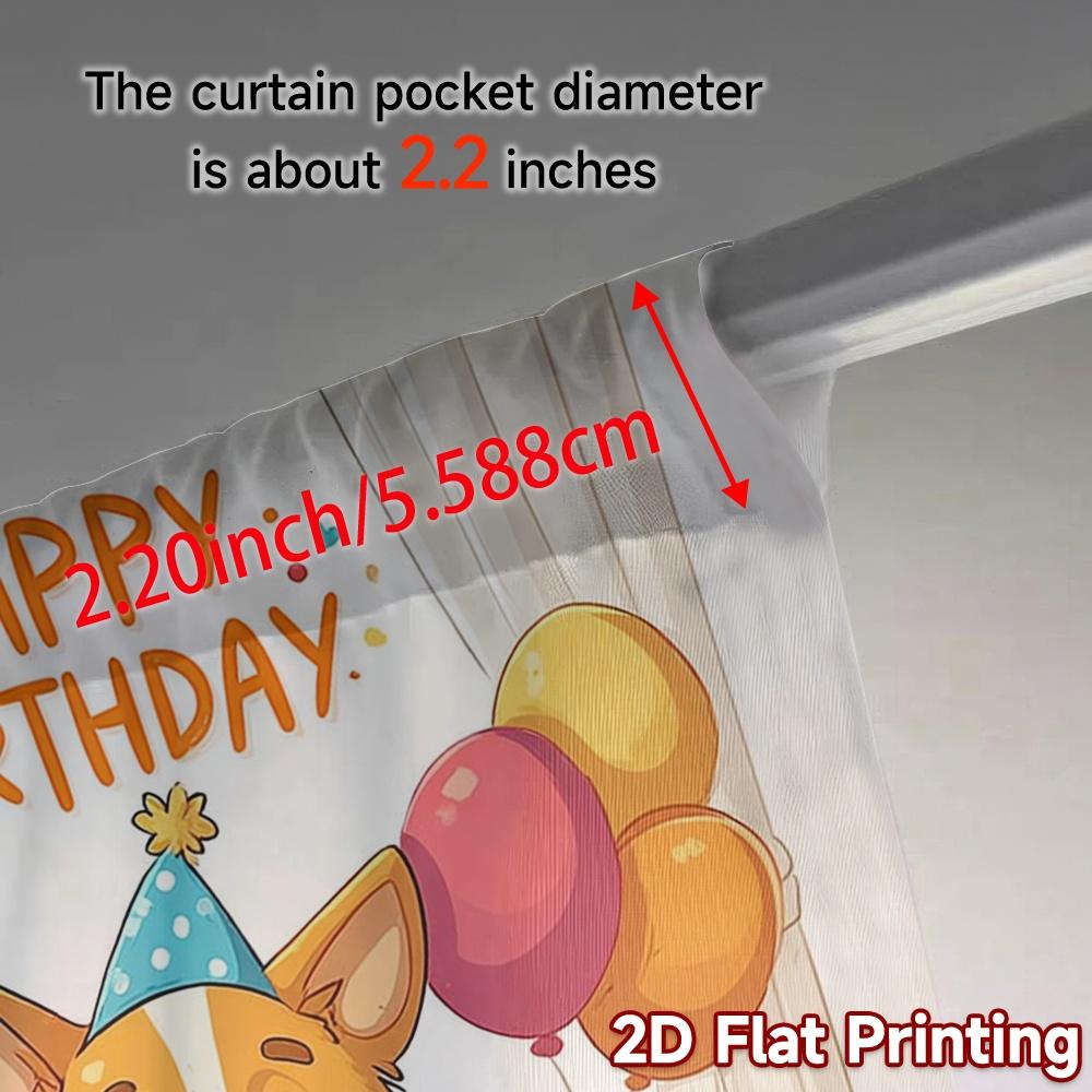 2pcs, 2D FLAT PRINTING Curtains (Without Rod) Birthday Corgi Modern Window Curtain Versatile Fabric Curtains Festive Ldeal for