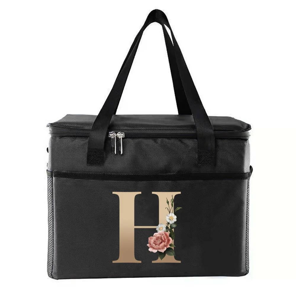 Thermal Bag Portable Lunch Bags Insulated Cooler Bag Food Bento Bags Printing Gold Letter Series Travel Picnic Storage Ice Bags