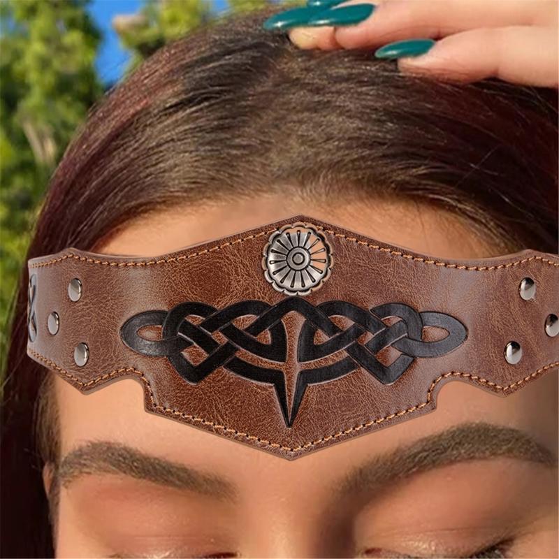 Medieval Embossed Leather Headband Men Medieval Leather Headpiece Medieval Outfit Accessories for Halloween Cosplay