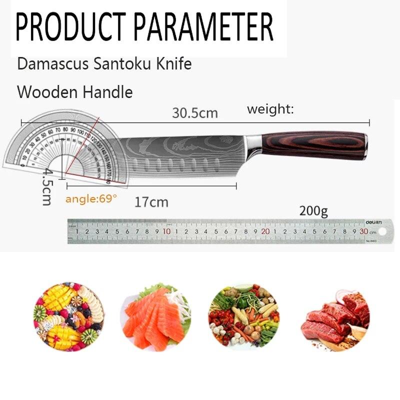 Stainless Steel Santoku Chef's Knife Japanese Laser Damasko Pattern Boning Knife Fruit Knife Cooking Multi-purpose Knife Kitchen Accessories