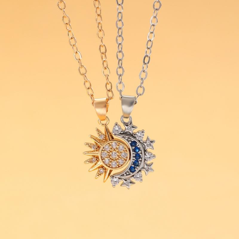 2 Stück/Set Magnetische Partner-Passende Halskette Sonne Mond Herzform Magnet Gepaarter Anhänger Schmuckkette Choker Mode Liebhaber Geschenk beige
