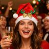 Christmas Hat Soft Party Headwear With Reindeer Antlers Bow Decoration Plush Santa Hat Gift For Birthday Holiday New Year