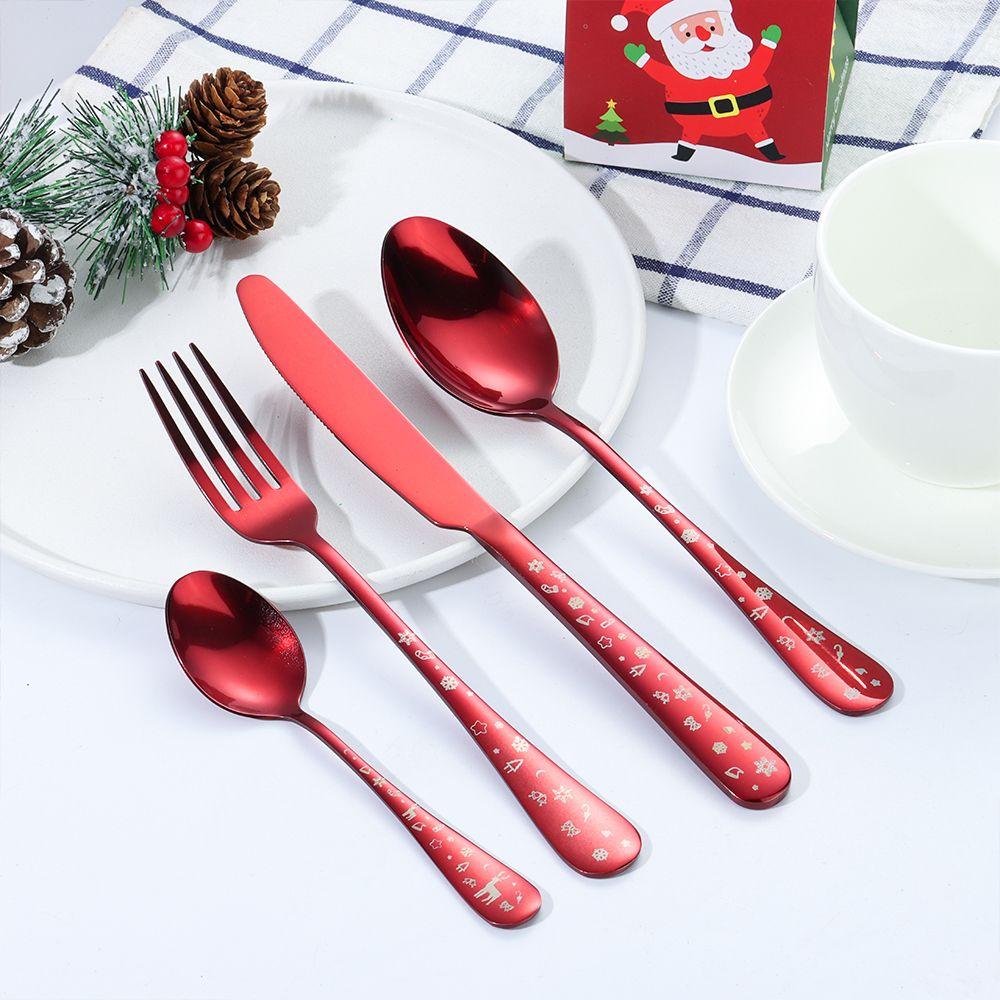 Gabel Löffel Edelstahl Etui Box Utensilien Schneeflocken Druck Weihnachtsgeschirr Sets Besteck
