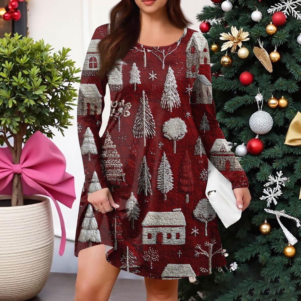 Dámské ležérní šaty s gradientním potiskem, kapsou, kulatým výstřihem a dlouhým rukávem ve větších velikostech na jaro/podzim