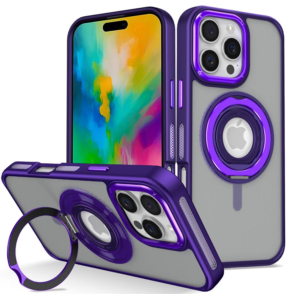 For iPhone 16 Pro Case TPU+PC Matte Backplate Phone Cover with Silicone Ring Kickstand