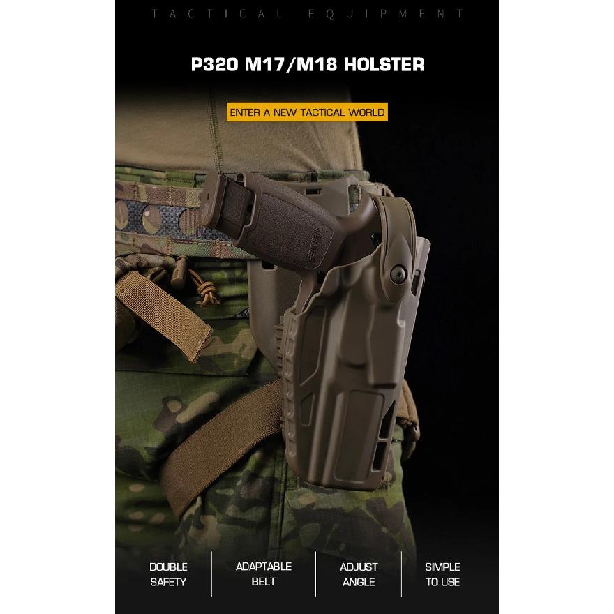 Tactical Holster for SIG P320 M17/M18, MK-17 Airsoft Pistol Case, Double Safety Lock, Equipped With Belt Drop Leg Platform & QLS System