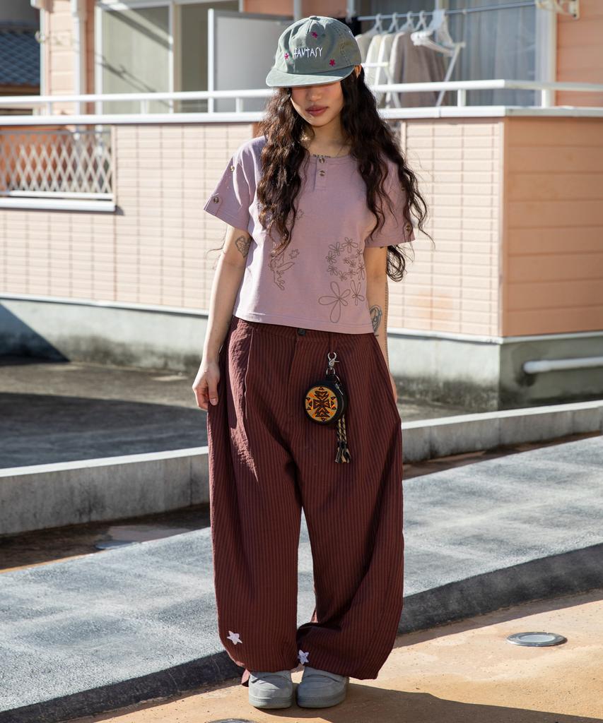 GLACK Gzp005 Cosmic Flower Seersucker Pants (Brown)