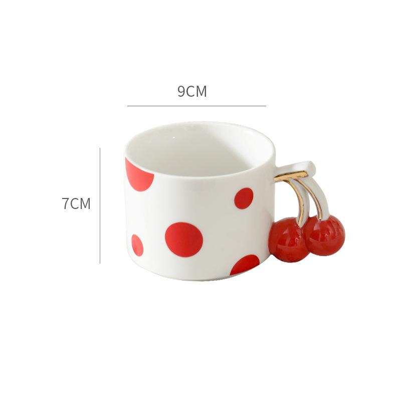 

Lovely Cherry Handle Porcelain Mugs Tableware Gold Plated Cup Coffee Mug Dining Table Afternoon Tea Teacup Fruits Juice Cup 300ml