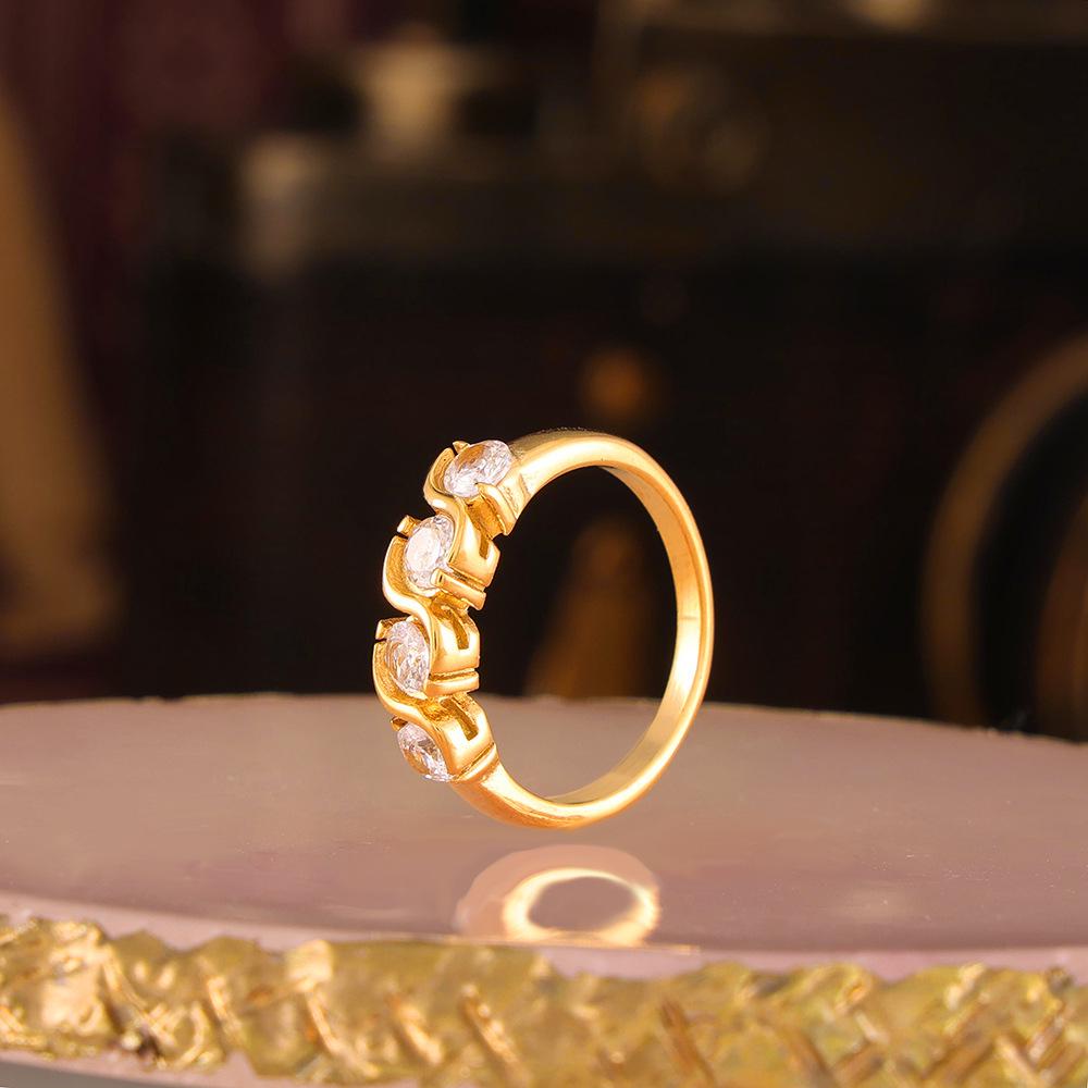 European Niche Zirconia Ring with 18K Gold Plating, Cold Palace Style Stainless Steel Jewelry for Women