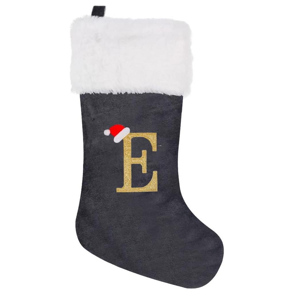 Holiday Christmas Stocking with Faux Fur Cuff Embroidered Letter A Design Classic Hanging Decoration for Fireplace Mantel or Wall Display