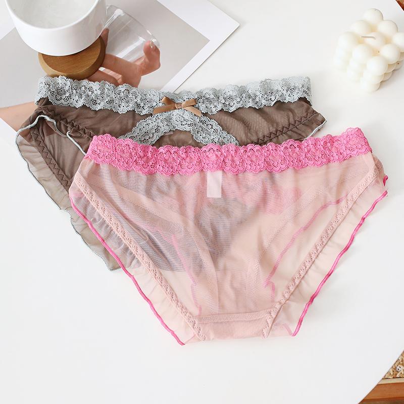 CINOON Perizoma Sexy Trasparente da Donna Basso con Bordi in Pizzo Fiocco Mutandine Ultra-Sottili Traspiranti Dolci & Seducenti Biancheria Intima Quotidiana