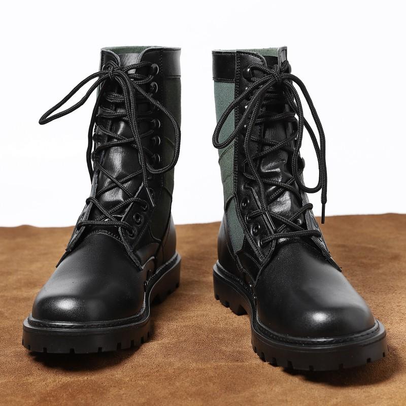 Mens Mid-Calf Leather Boots British Style Plain Flat Heel Non-Slip Casual