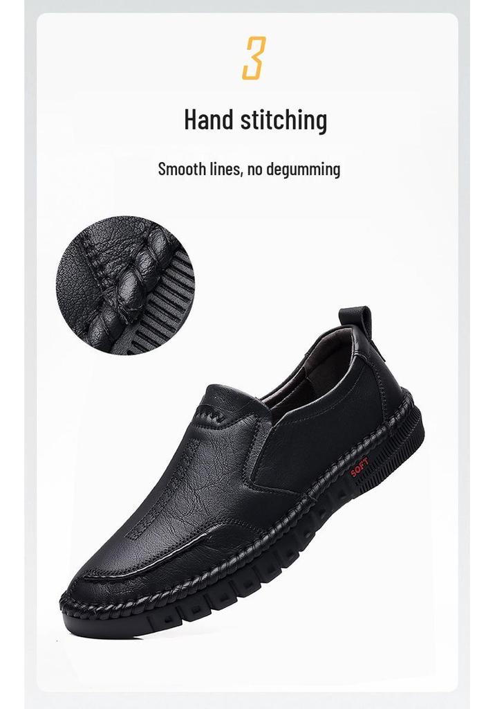 2025 Men’s Breathable Soft-Soled Slip-On Leather Business Casual Shoes - British Style, Low-Top.