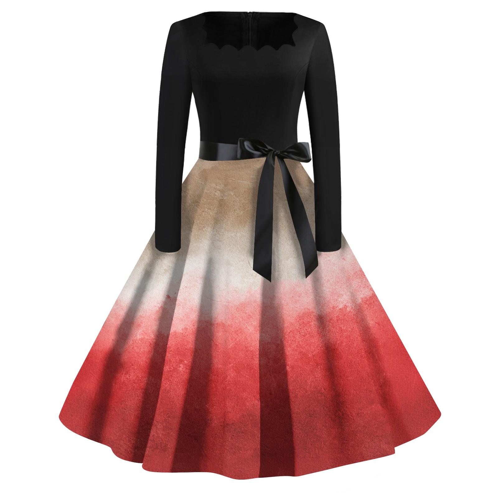 

Женское повседневное модное платье винтажного стиля с квадратным вырезом и принтом на Хэллоуин XXL киноварь