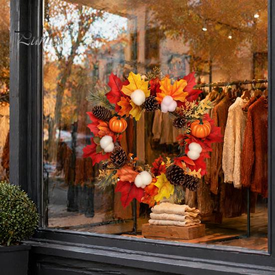 Waterproof Outdoor Glass Ornament Thanksgiving Autumn Wall Decal Maple Leaf Pinecone Pumpkin Harvest Window Sticker Indoor Festive Decor Self-Adhesive