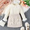 Spring Girls' Dress Set, Knitted Sweater, Bow Princess Dress Two-piece Set