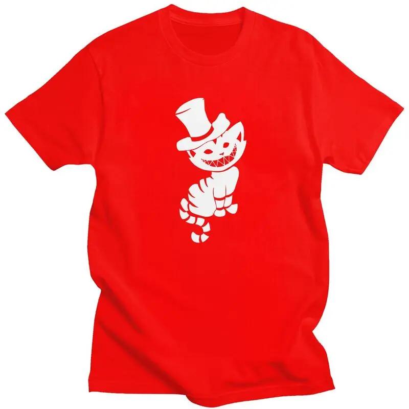 Alice in Wonderland Anime T Shirt Men 100% Cotton Tshirt Graphic Tees Short Sleeved Halloween Cheshire Cat T-shirt Slim Apparel