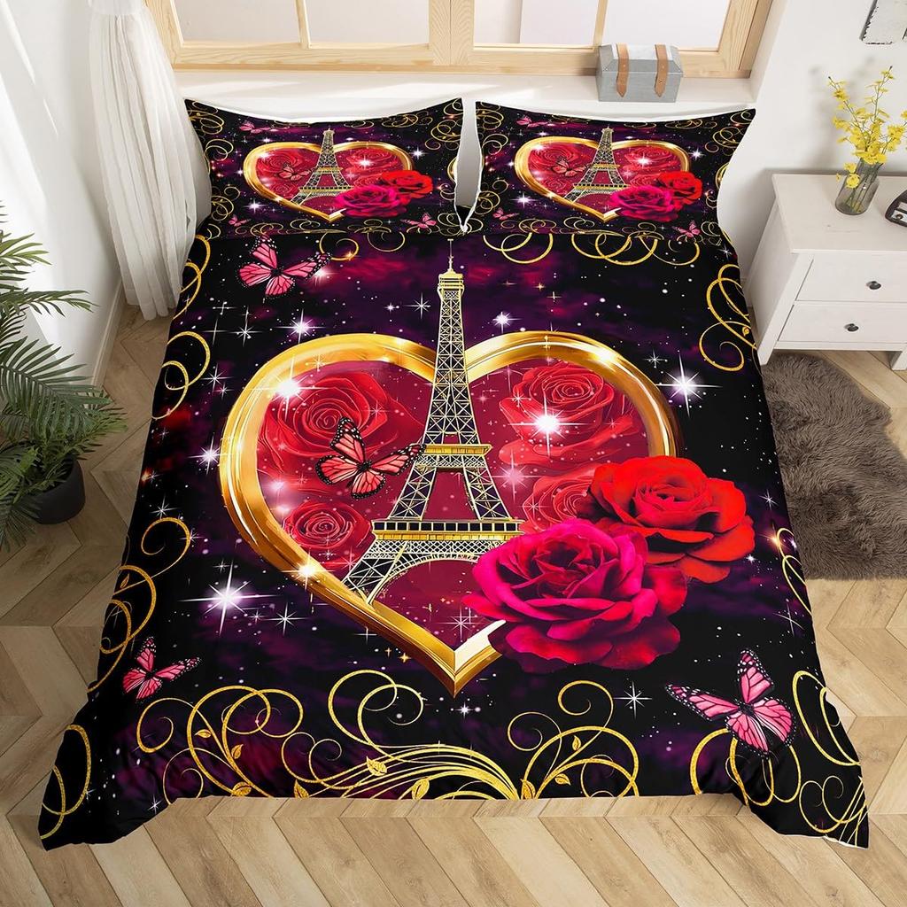 Paris Liebe Bettbezug Eiffelturm Bettbezug Für Männer Frauen Romantische Stadt Blume Bettwäsche Sets Für Valentinstag Hochzeitsgeschenk