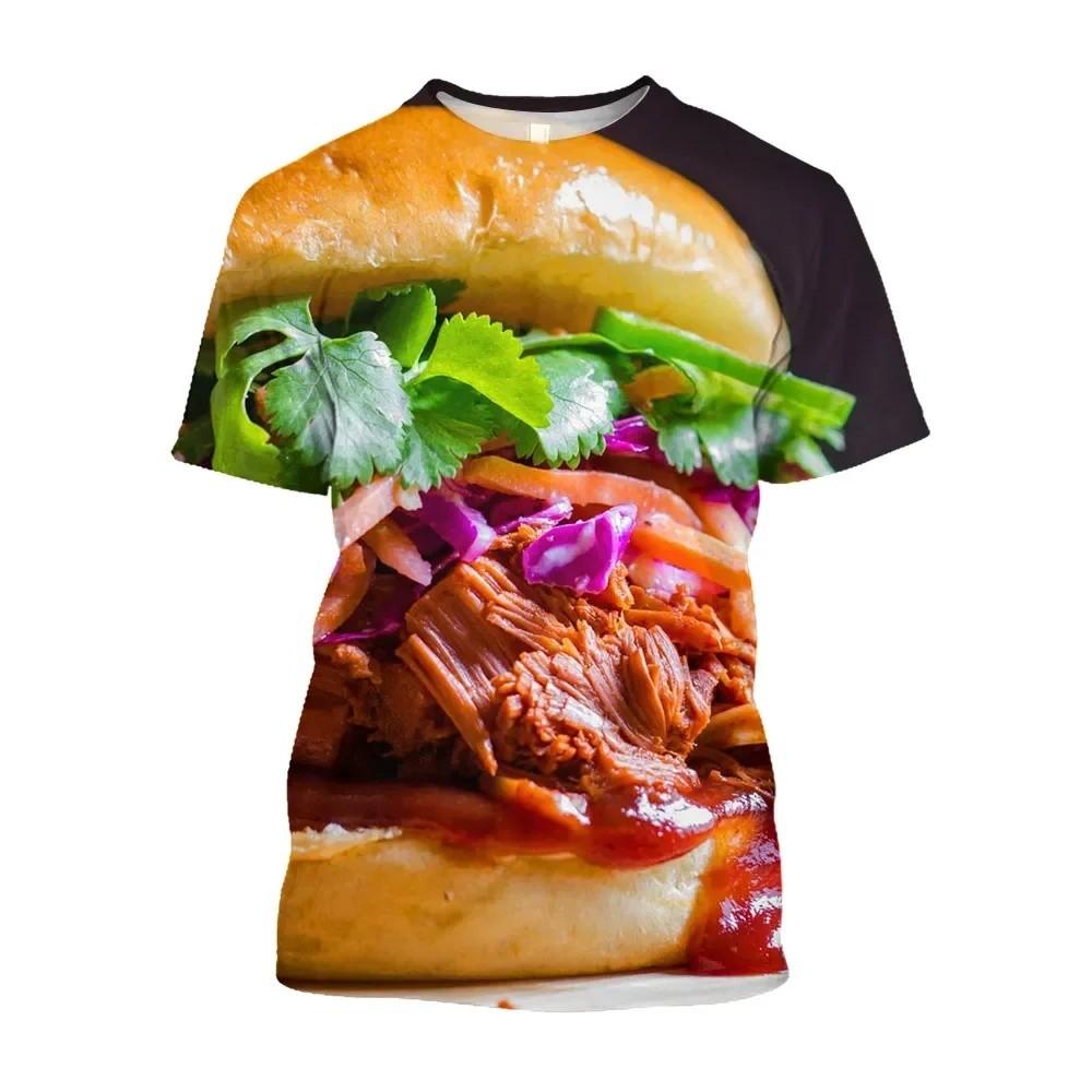 Kids O Neck T Shirt 3D Burger Food Pattern Vivid Unique Design For Outdoor Play Picnic Gathering Park Trips Summer Casual Daily Outfits