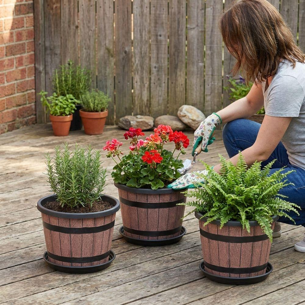 Round Plastic Barrel Flowerpot Thickened Flower Bucket Planter Pot Garden Flower Pot Patio Plant